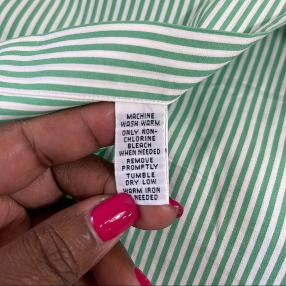 Ralph Lauren Button Down Green White Stripe Classic Fit, Men's Size 17 32/33 - Picture 6 of 8
